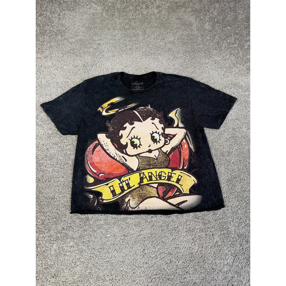 Betty Boop Shirt Womens L Black Lil Angel Fleischer Studios Cropped Graphic Tee
